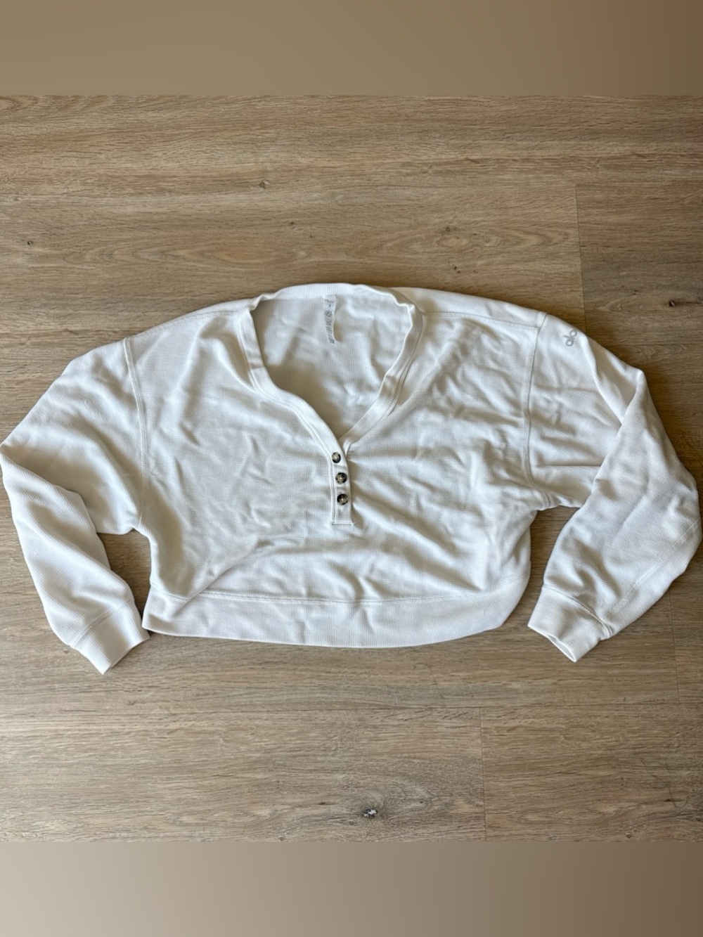 Alo Yoga White Cropped Henley Soft Thermal Top Small - Picture 1 of 6